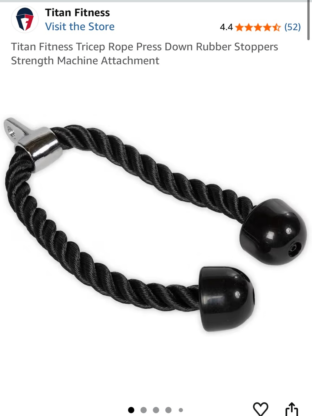 Titan Black Tricep Rope Attachment with Rubber End Caps